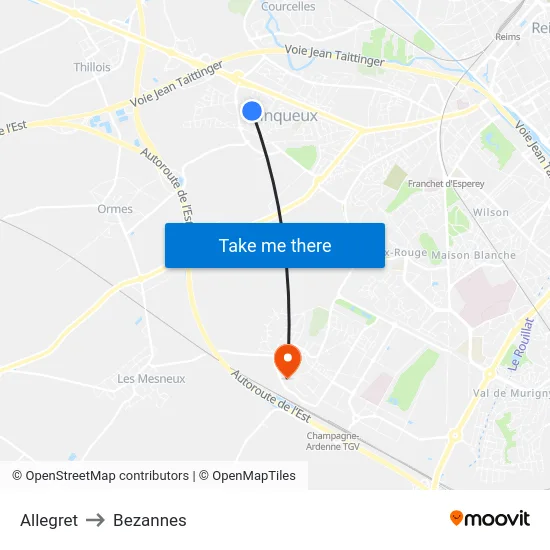 Allegret to Bezannes map