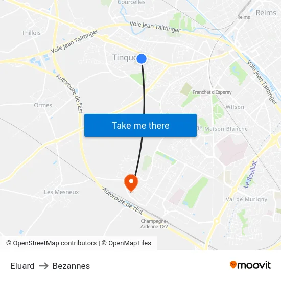 Eluard to Bezannes map