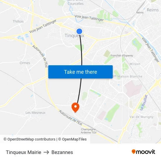 Tinqueux Mairie to Bezannes map