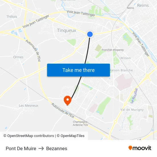 Pont De Muire to Bezannes map