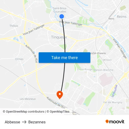 Abbesse to Bezannes map