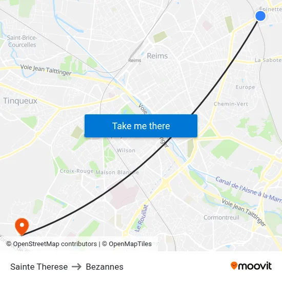 Sainte Therese to Bezannes map