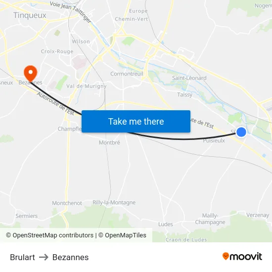 Brulart to Bezannes map