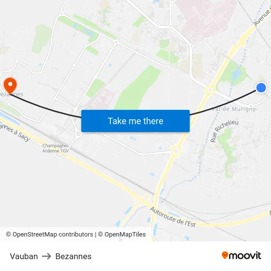 Vauban to Bezannes map