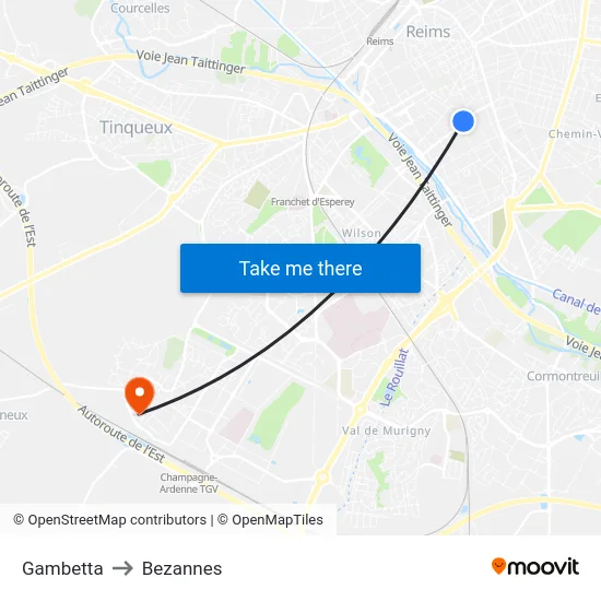 Gambetta to Bezannes map