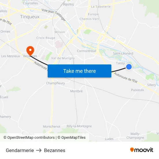 Gendarmerie to Bezannes map