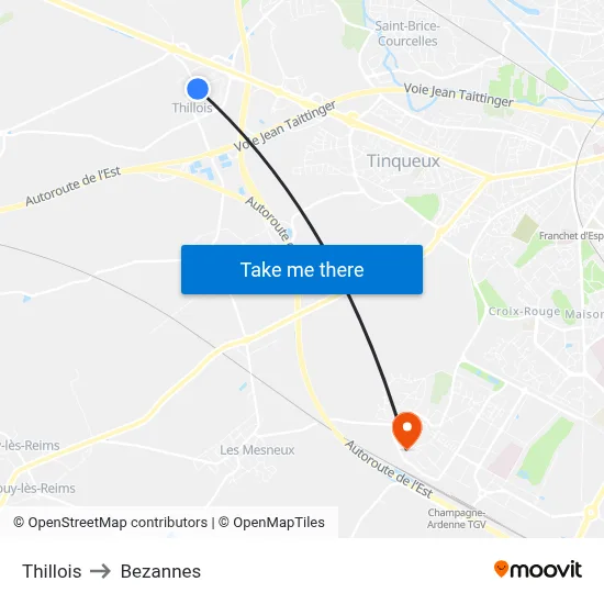Thillois to Bezannes map