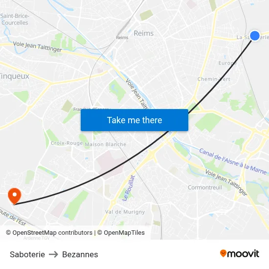 Saboterie to Bezannes map