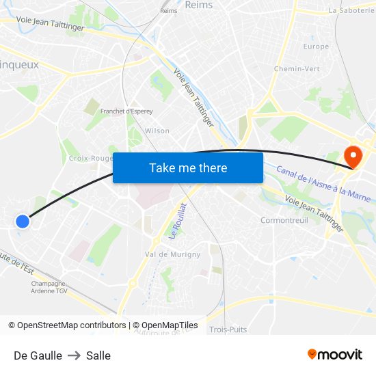 De Gaulle to Salle map