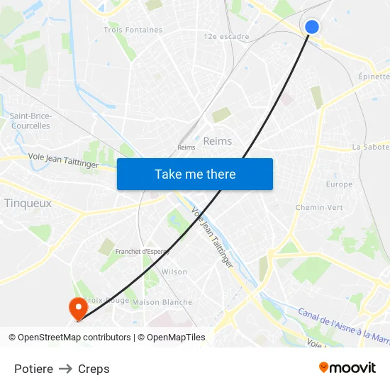 Potiere to Creps map