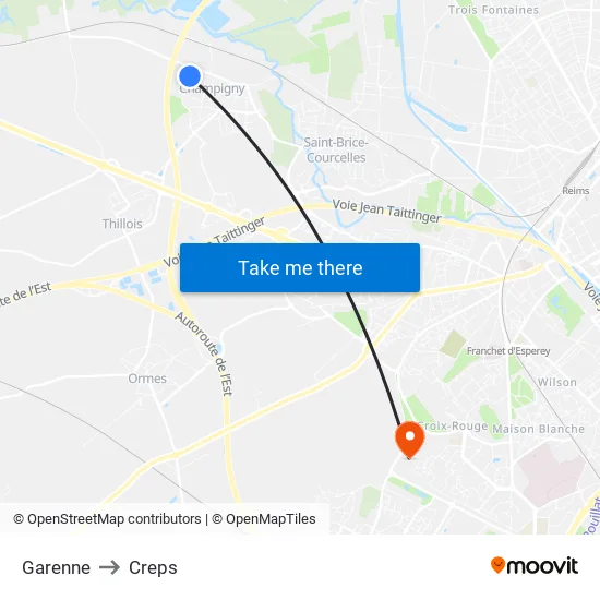 Garenne to Creps map