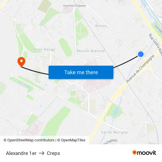 Alexandre 1er to Creps map