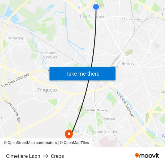 Cimetiere Laon to Creps map