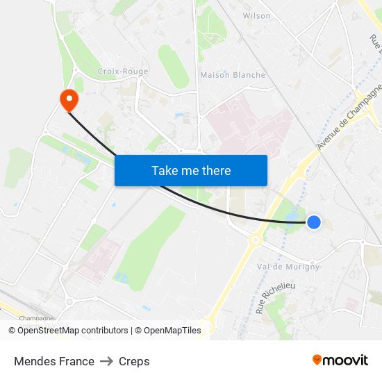 Mendes France to Creps map