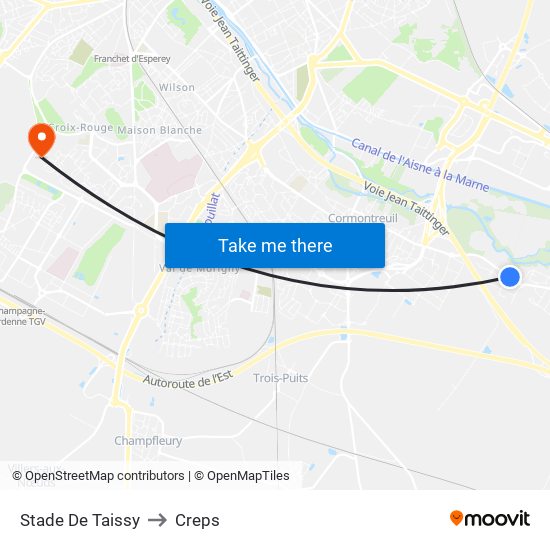 Stade De Taissy to Creps map