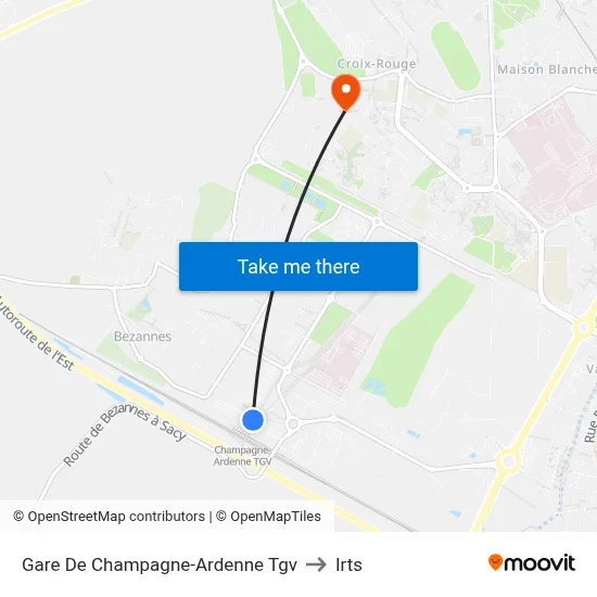 Gare De Champagne-Ardenne Tgv to Irts map