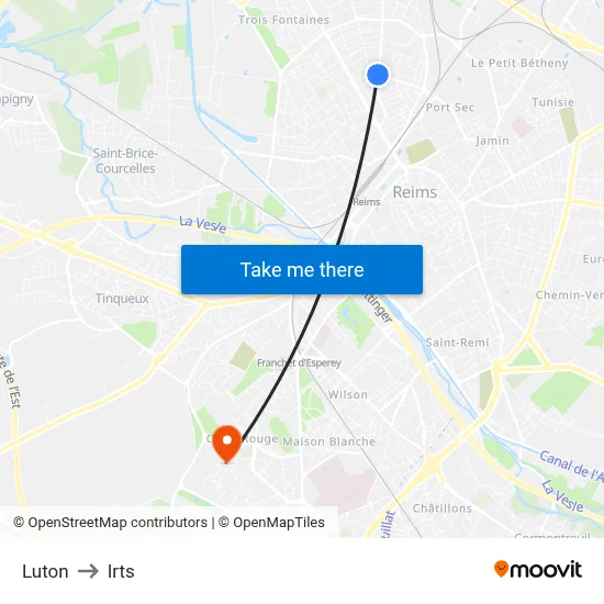 Luton to Irts map