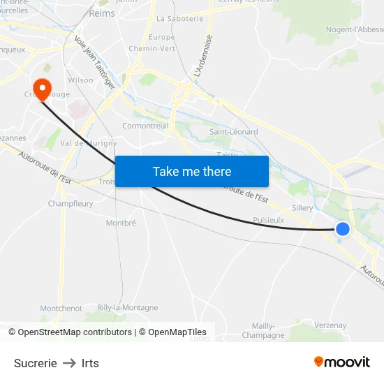 Sucrerie to Irts map