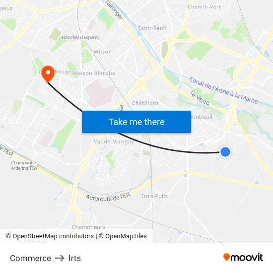 Commerce to Irts map
