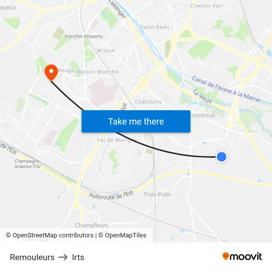 Remouleurs to Irts map