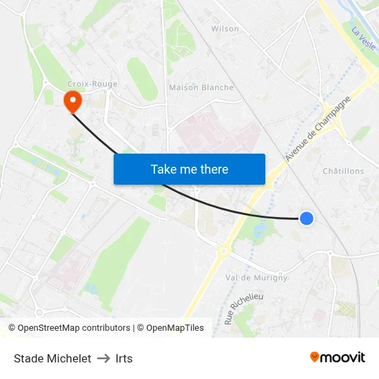 Stade Michelet to Irts map