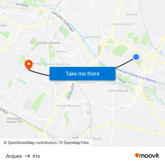 Arques to Irts map