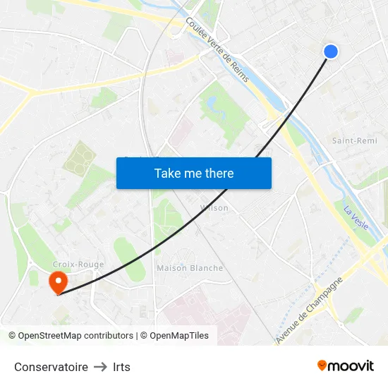 Conservatoire to Irts map