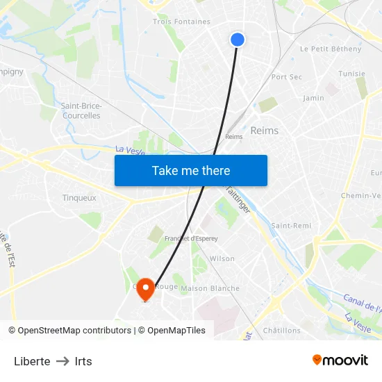 Liberte to Irts map