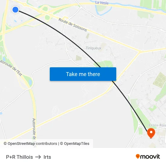 P+R Thillois to Irts map