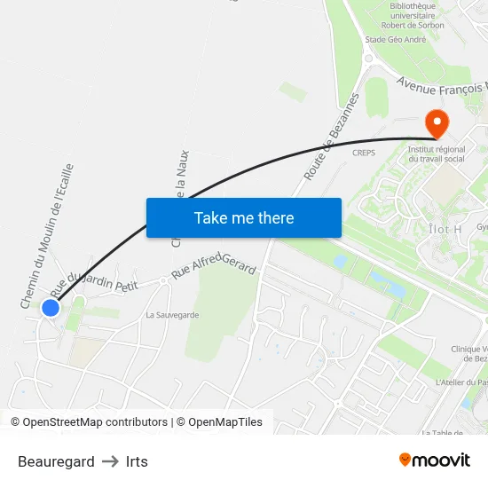Beauregard to Irts map