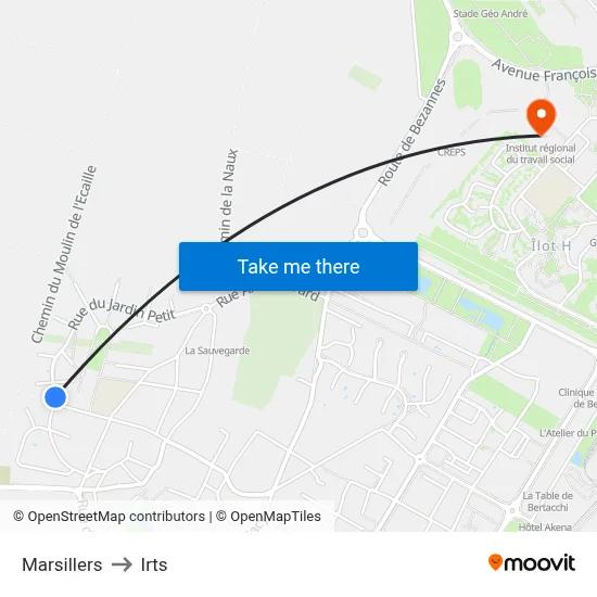 Marsillers to Irts map