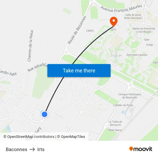 Baconnes to Irts map