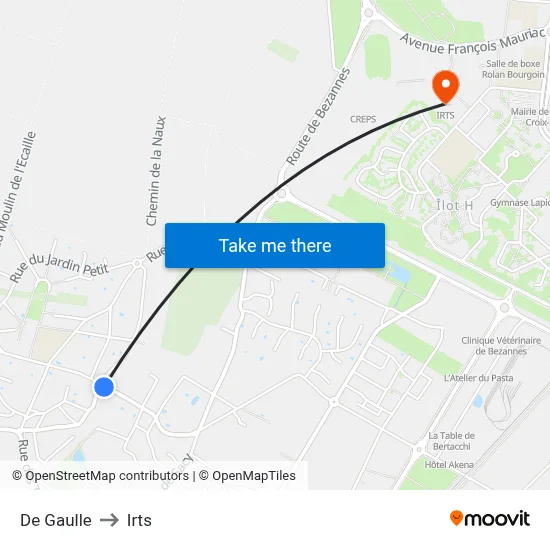 De Gaulle to Irts map