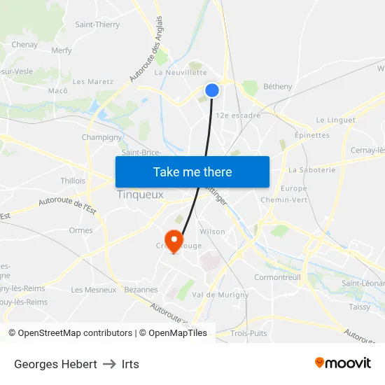 Georges Hebert to Irts map