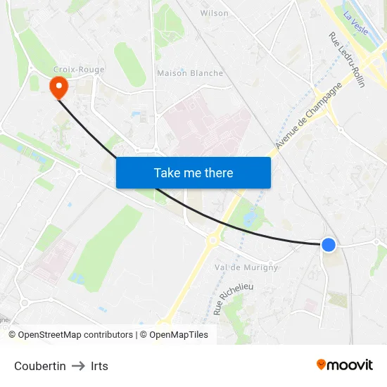 Coubertin to Irts map