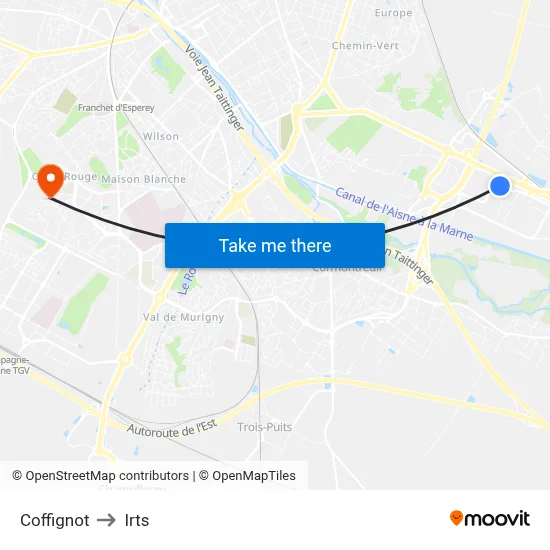Coffignot to Irts map