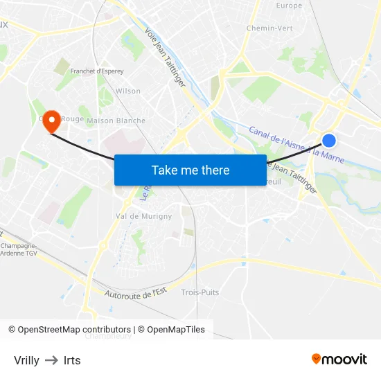 Vrilly to Irts map