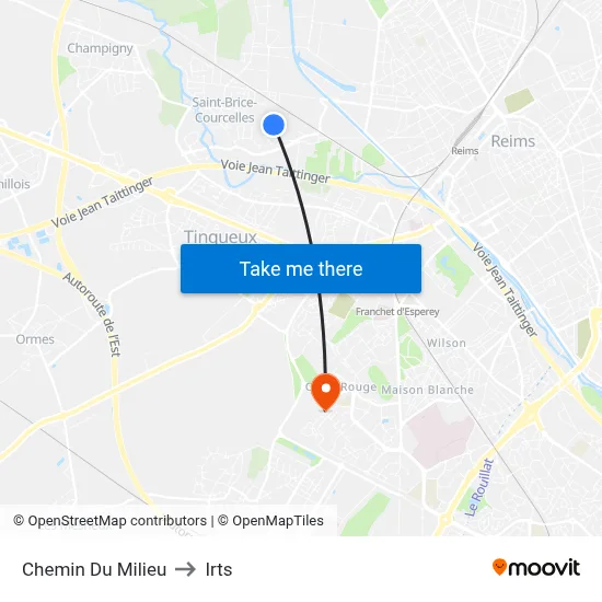 Chemin Du Milieu to Irts map
