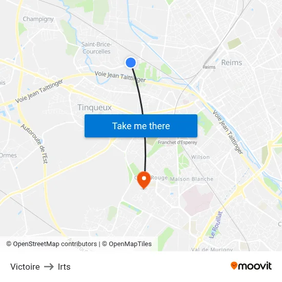 Victoire to Irts map