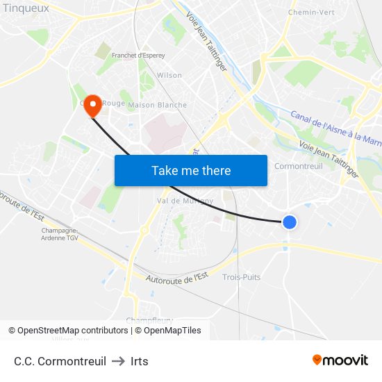 C.C. Cormontreuil to Irts map