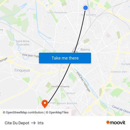 Cite Du Depot to Irts map