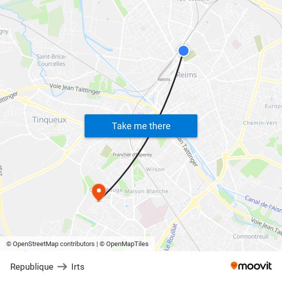 Republique to Irts map