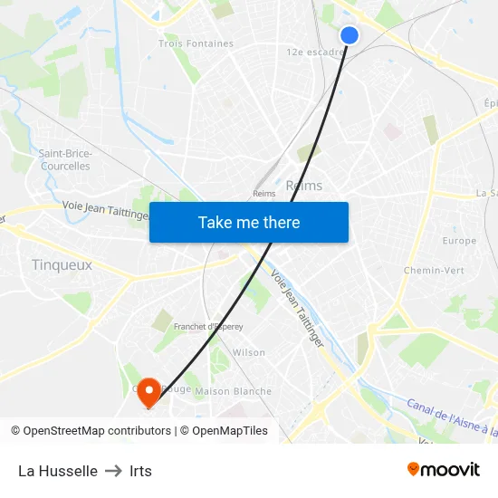 La Husselle to Irts map