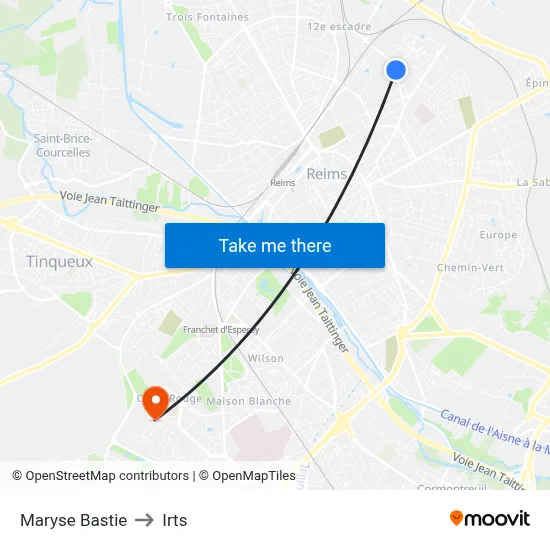 Maryse Bastie to Irts map
