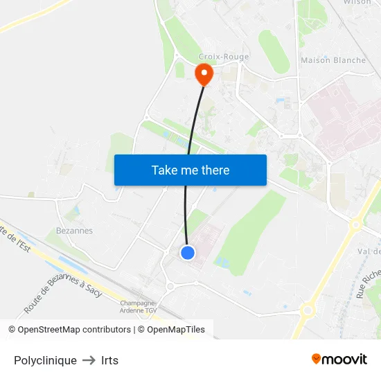 Polyclinique to Irts map