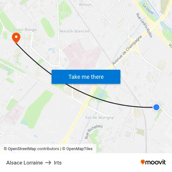 Alsace Lorraine to Irts map