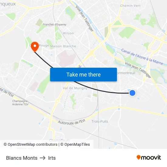 Blancs Monts to Irts map