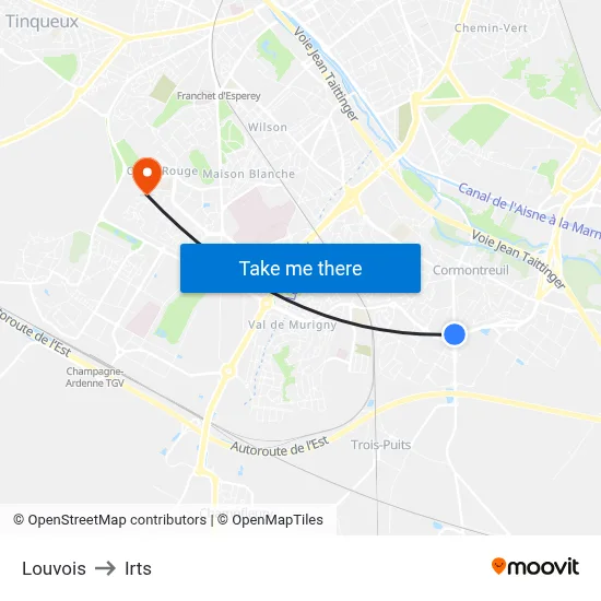Louvois to Irts map