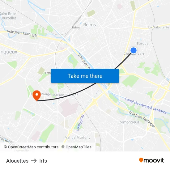 Alouettes to Irts map