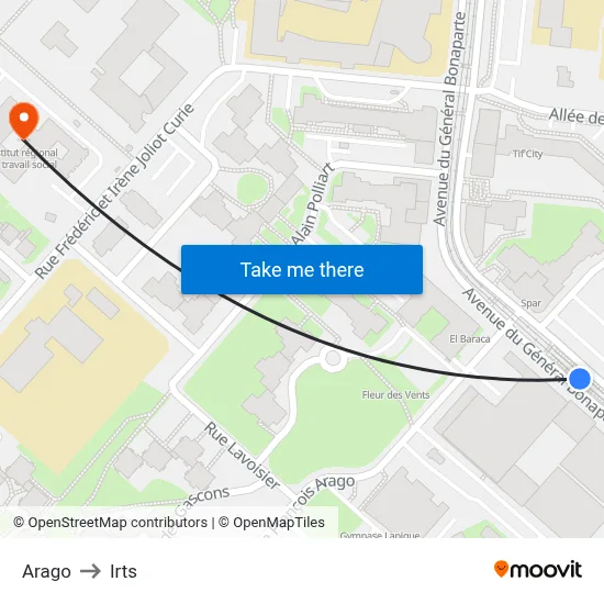 Arago to Irts map